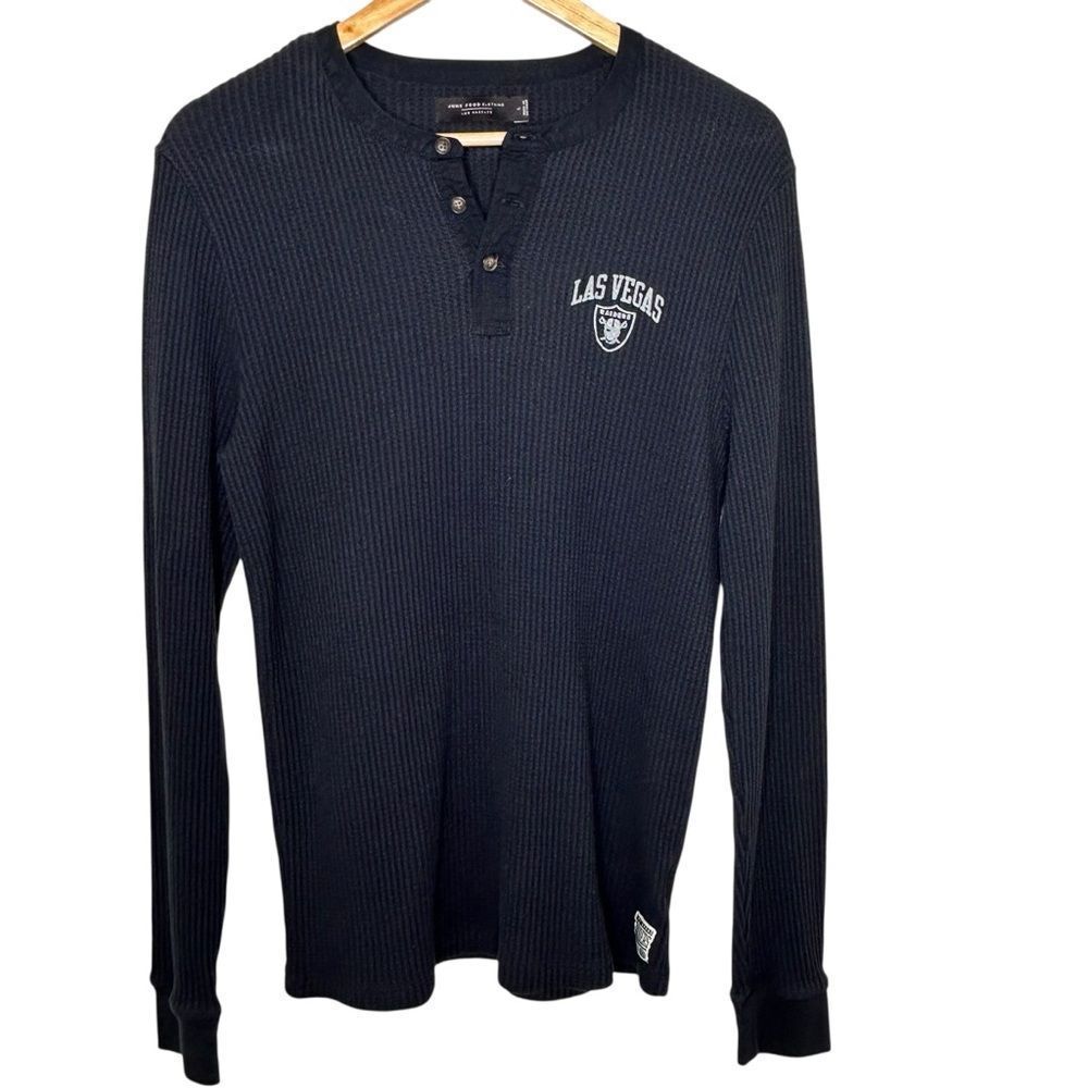 Junk Food Las Vegas Raiders Men's Black Long Sleeve waffle Henley Shirt Large